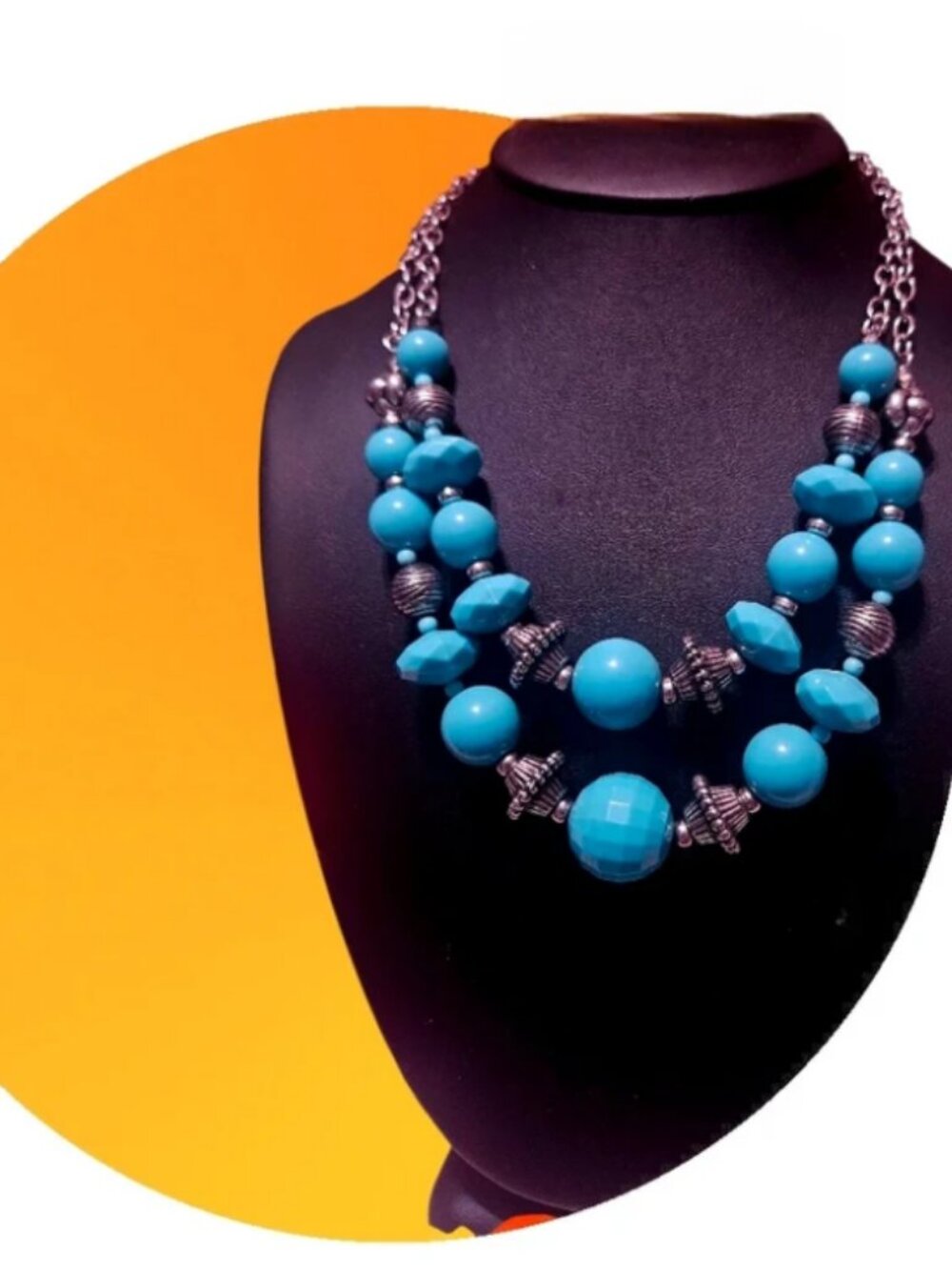Silver Tone and Faux Turquoise Fashion Necklace